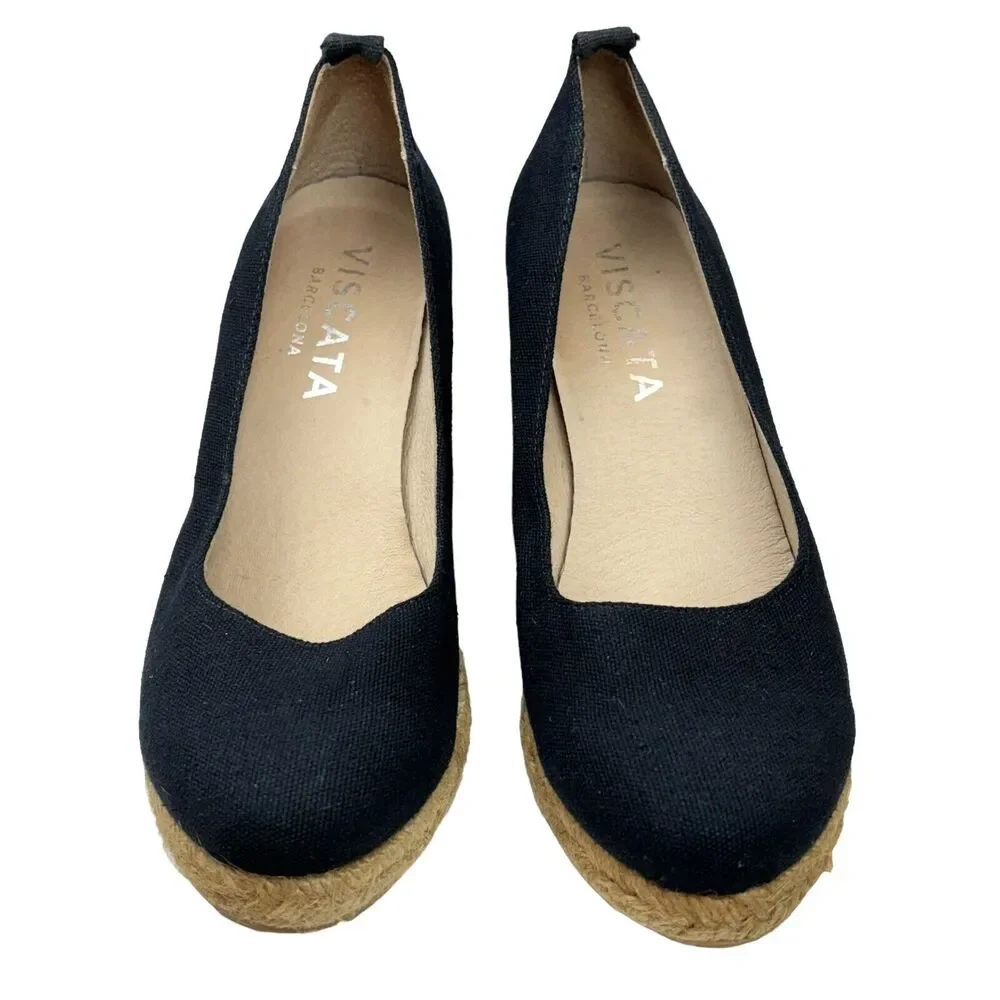 Viscata Barcelona Wedge Womens 10 US 41 EU Roses Black‎ Canvas Espadrilles Shoes